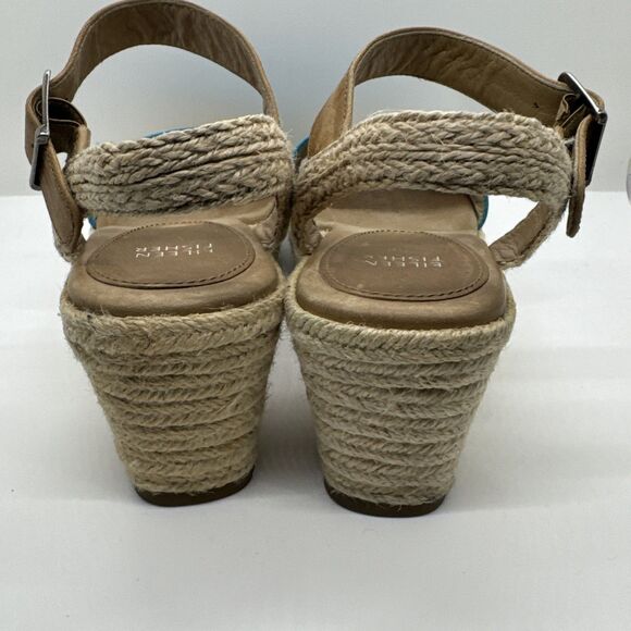 Eileen Fisher Blue & Tan Espadrille Platform Wedge Sandals Shoes Womens 7 - Picture 7 of 10